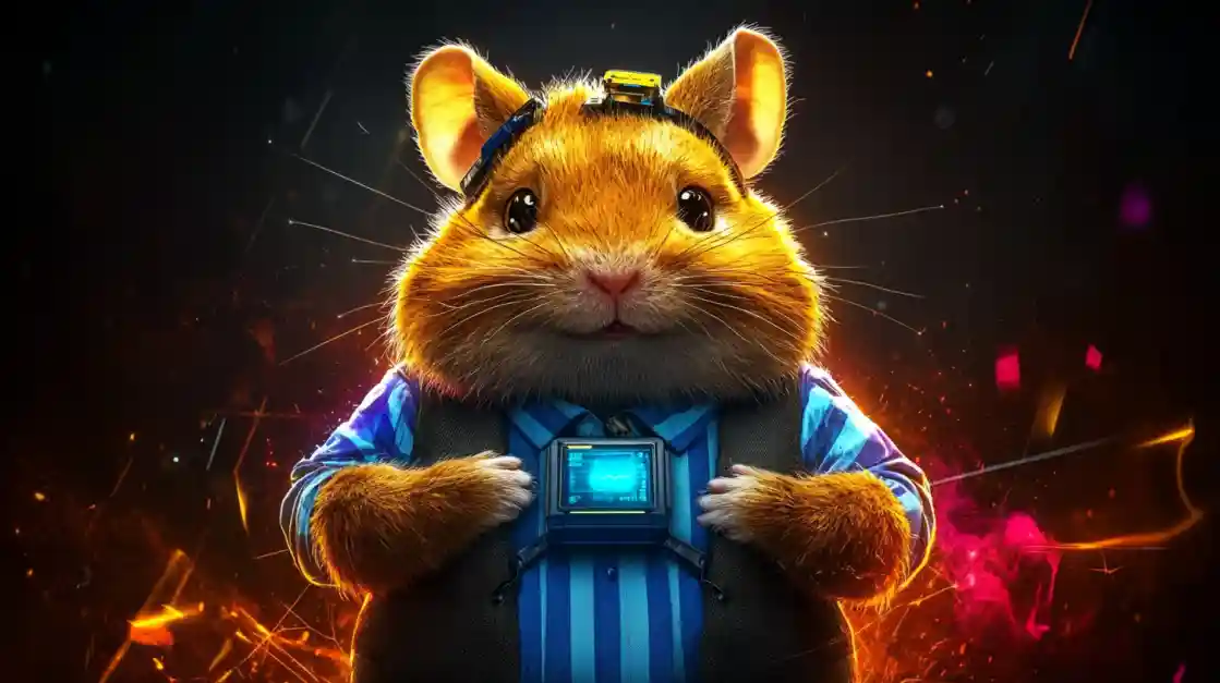 A cute and tech-savvy hamster character wearing a vest and a headset, with a friendly expression, representing the playful and innovative spirit of ck99.